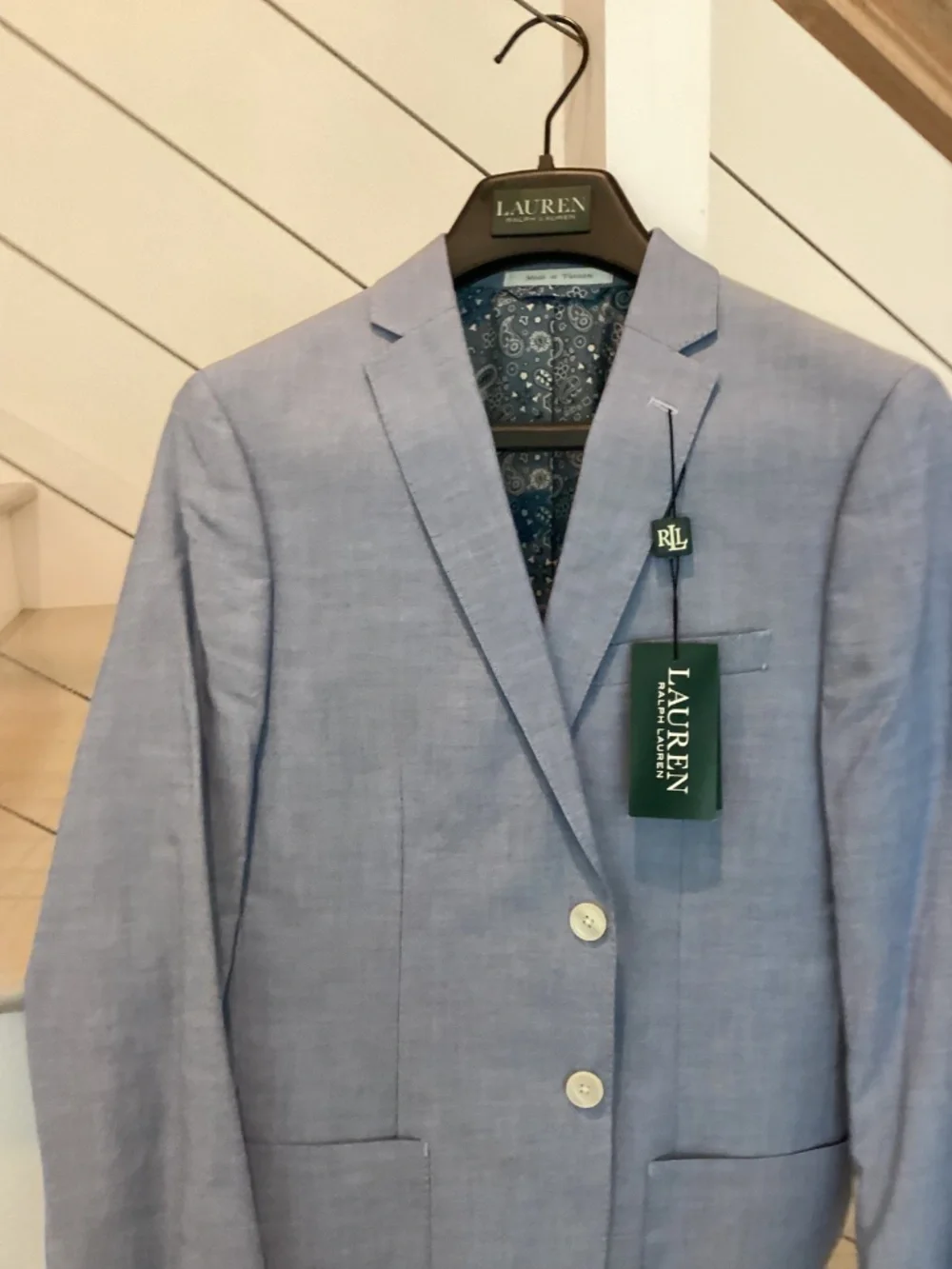 POLO RALPH LAUREN Boys Blazer Light Blue Cotton Single-Breasted NWT